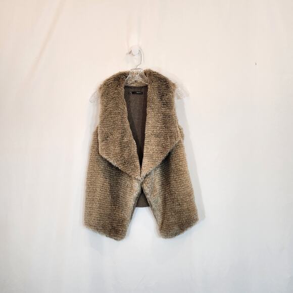 MAURICES Brown Faux Fur Knit Waterfall Open Front Cardigan Vest Womens Medium M - Picture 1 of 11